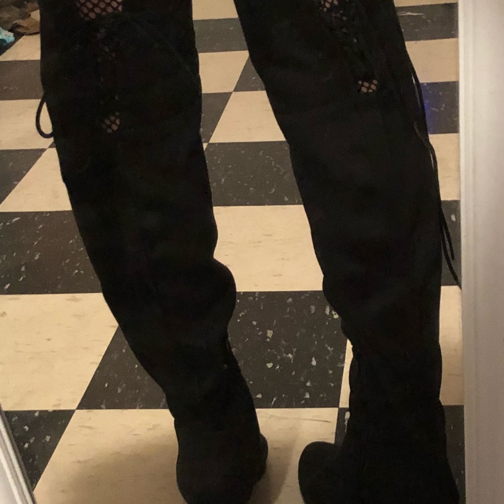 lace back thigh high boots - Picture 3 of 4
